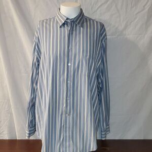 Daniel Cremieux Dress Shirt XL Blue White Vertical Stripe Long Sleeve Button Up